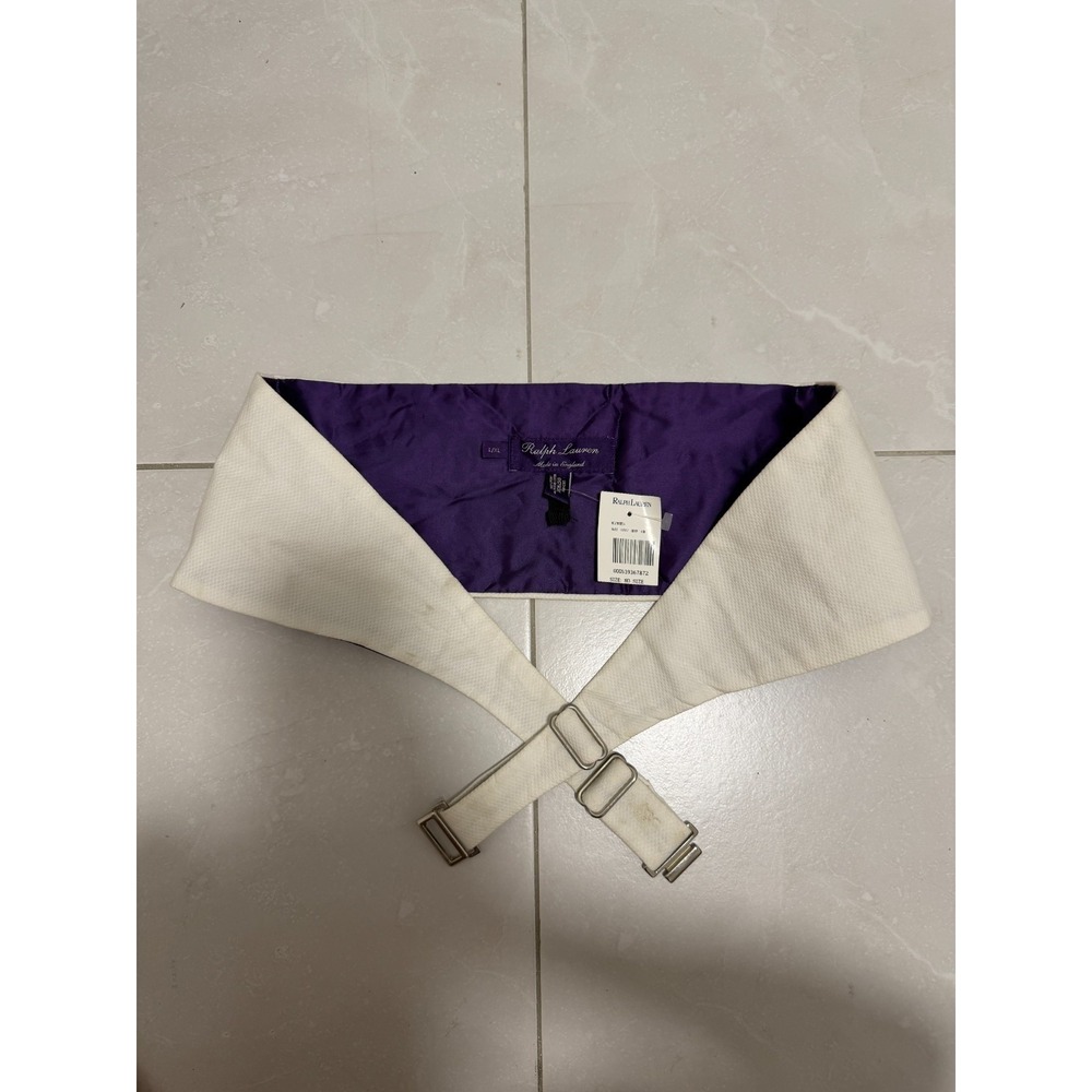 Ralph Lauren White Cotton Pleated Cummerbund Purple Lining RN 413821 Size L/XL